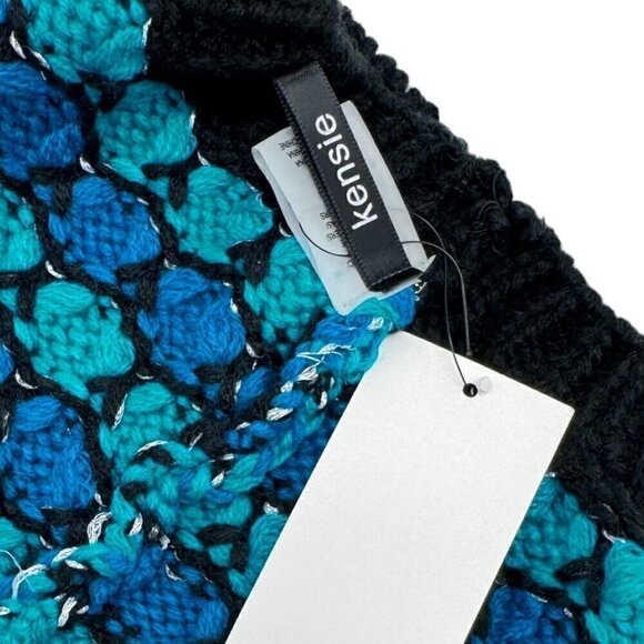 NWT KENSIE Knit Beanie & Infinity Scarf Set 2PCs Blue Turquoise Geometric - Picture 14 of 16